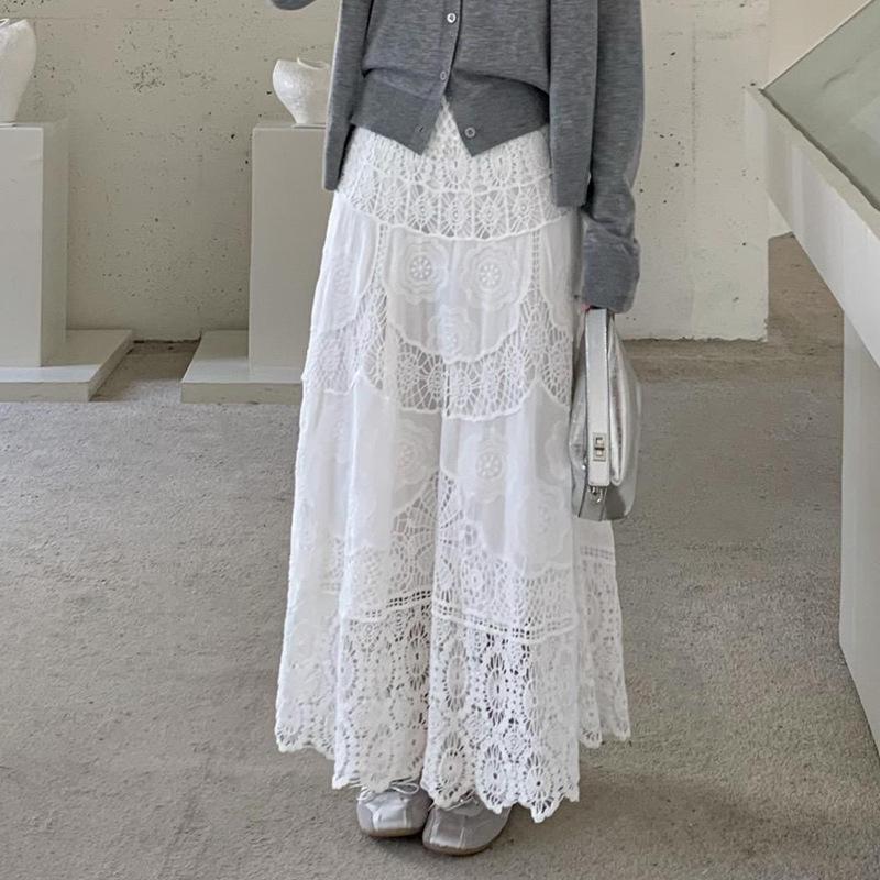 2025 Spring/Summer Bohemian Crochet Lace A-Line Long Skirt