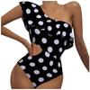 One Shoulder Polka Dot Ruffle Swimsuit Cutout One Piece Swimwear Beachwear Bathing Suit for Women