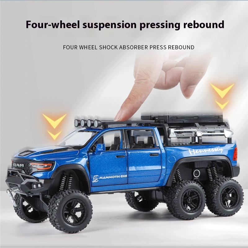 1/32 DODGE Tyrannosaurus RAM 1500 REX Alloy Pickup Car Model Diecast Metal Off-road Vehicles Car Model Sound Light Kids Toy Gift