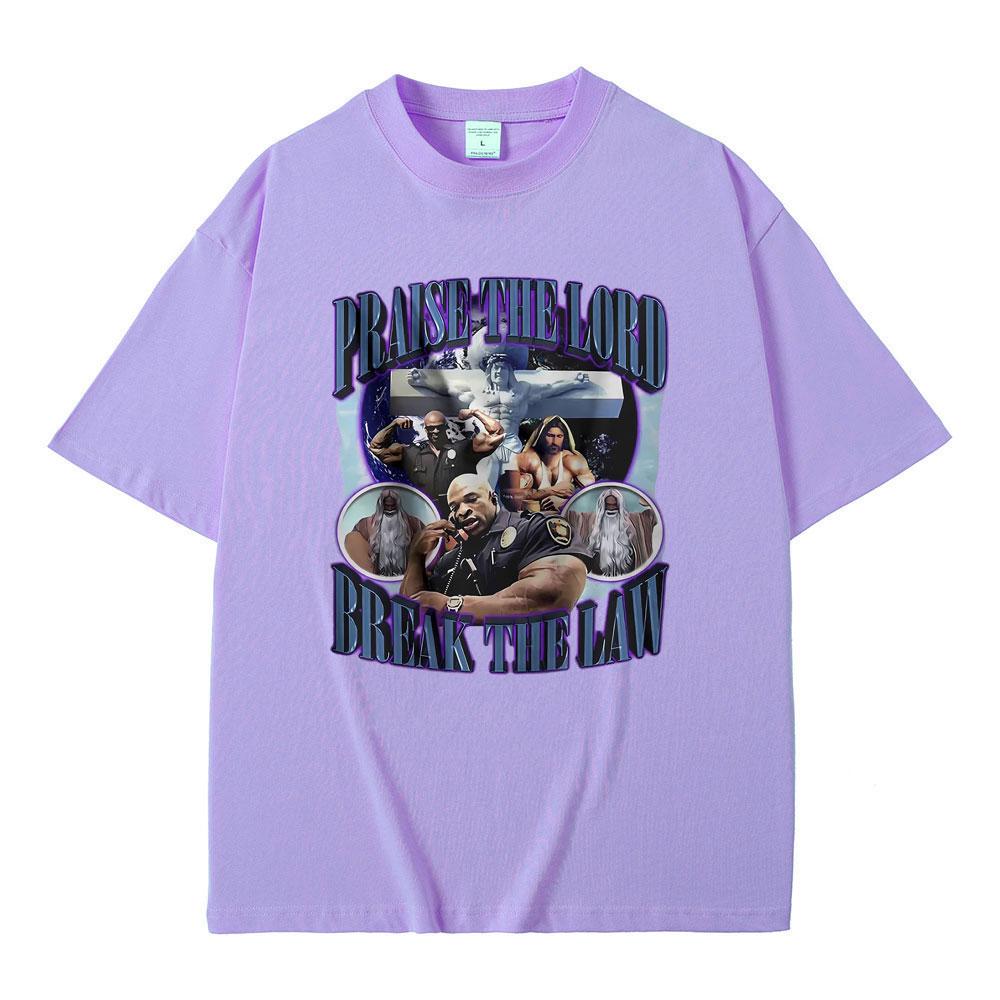 Praise The Lord Break The Law Ronnie Coleman Pump Cover Print T Shirt Men Women Funny Fitness Gym Tshirt Male Oversized T-shirt