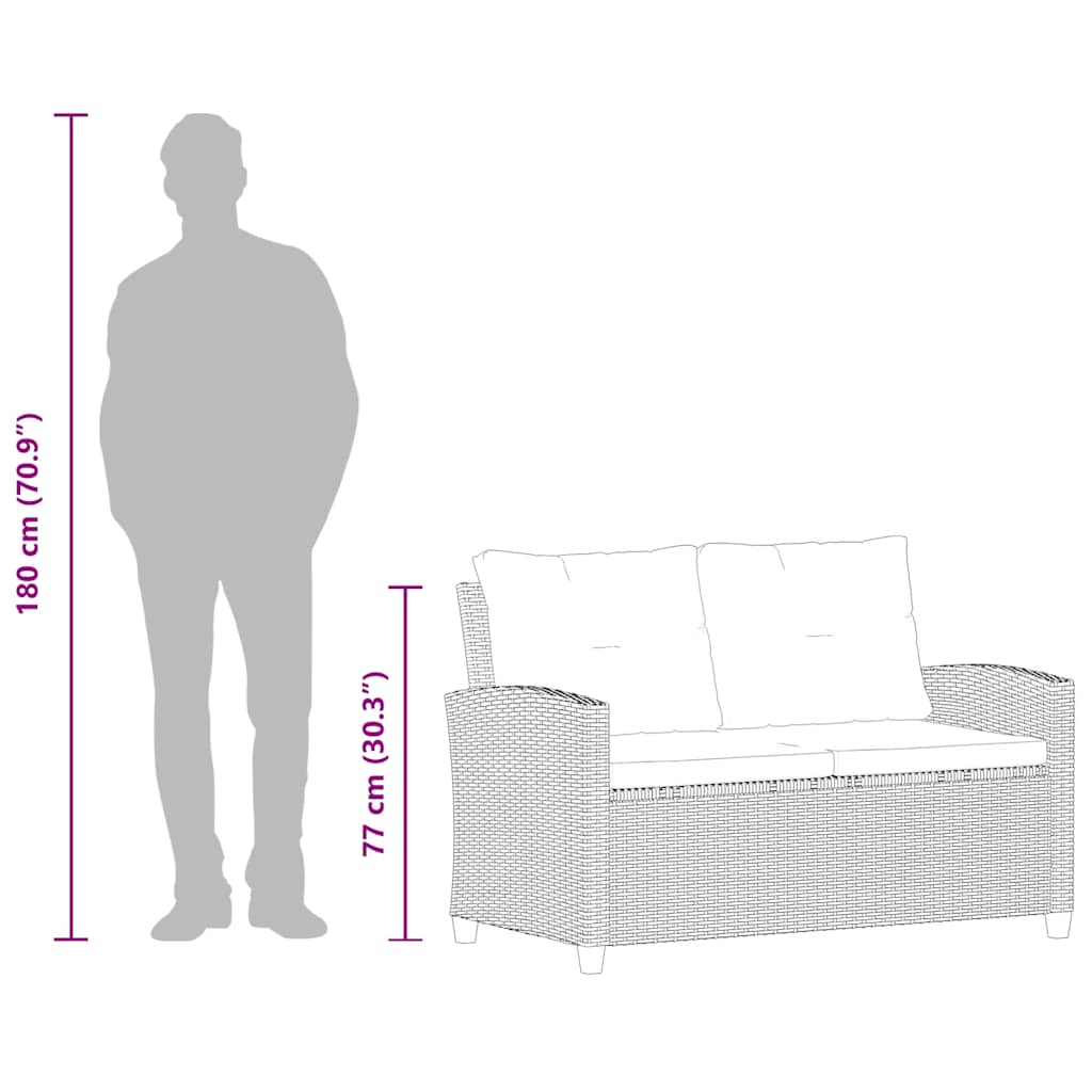 2 Seater Garden Sofa with Cushions Black 124 cm Poly Rattan