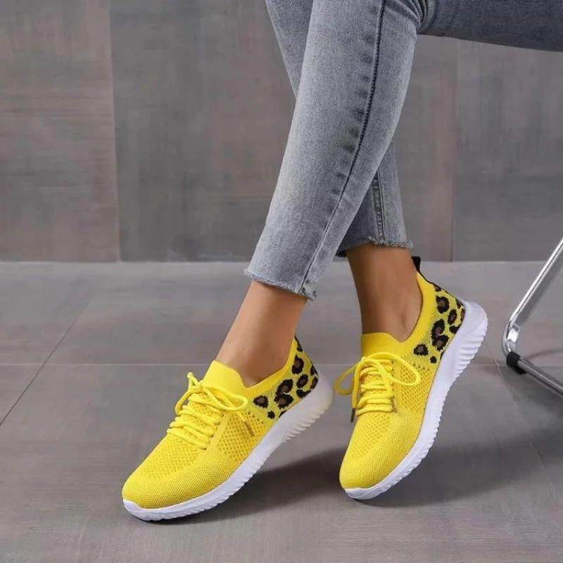 Mode 2024 Neue Damenschuhe Schnürschuhe Damen Vulkanisierte Schuhe Mode Leopardenmuster Damen Freizeitschuhe Runde Kappe Mesh Sneakerzapatoss