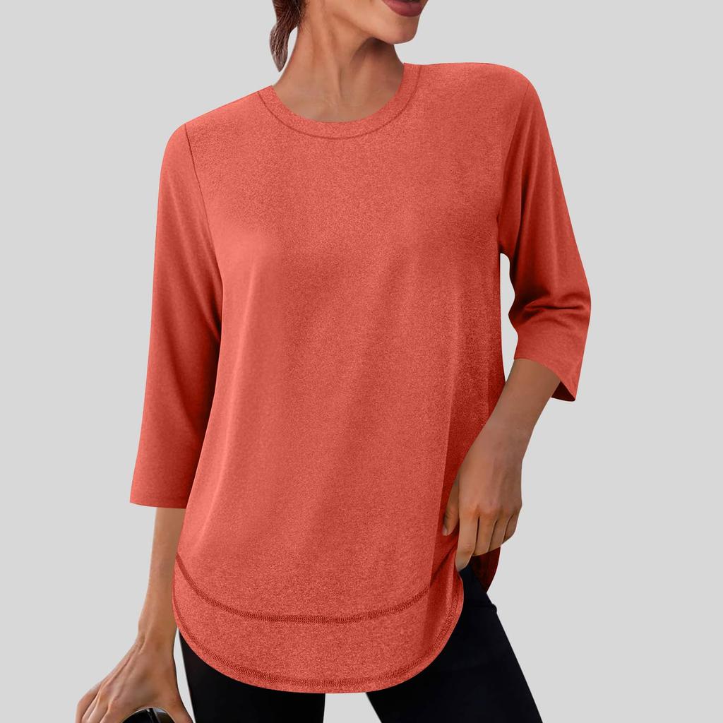 Women’s Basic Crew Neck 3/4 Sleeve Tunic Top Casual Loose Fit Pullover Blouse Soft Lightweight Fabric for Daily Wear