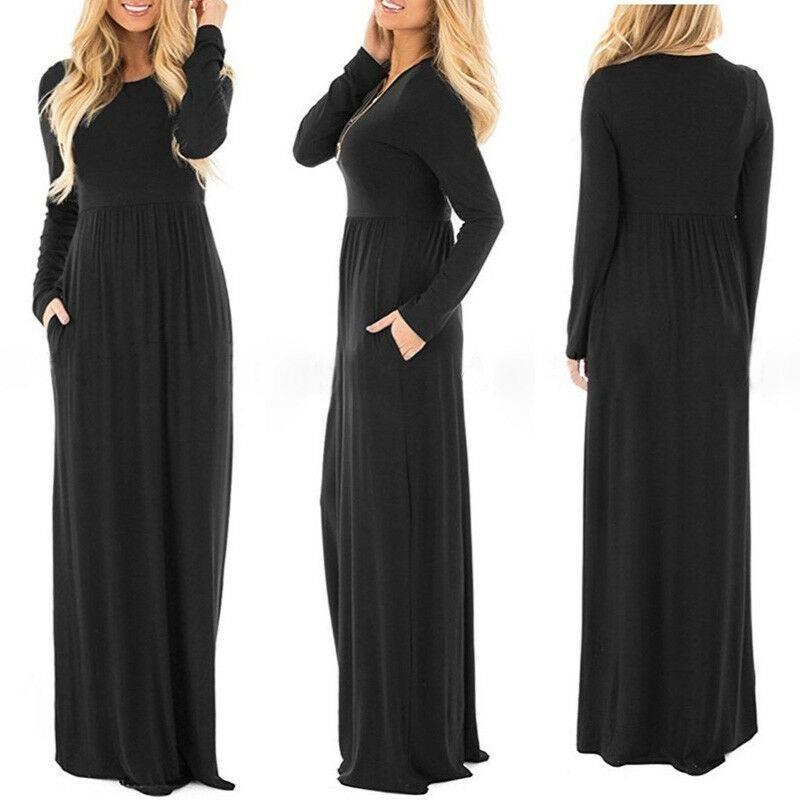 Elegant Women's Casual Long Maxi Dress With Long Sleeves For Evening Parties