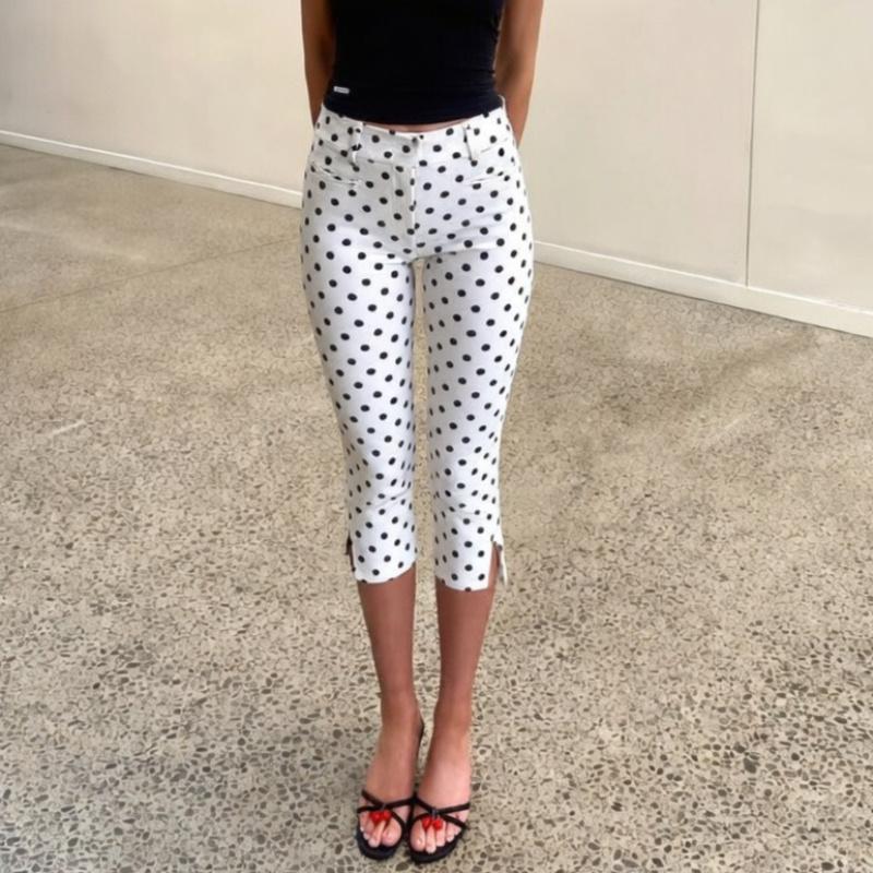 VIONA Pantalones Capri Casuales para Mujer con Lunares Blancos Cintura Alta Moda Pantalones para el Viaje Diario Nuevos Pantalones Capri de Verano para Mujer