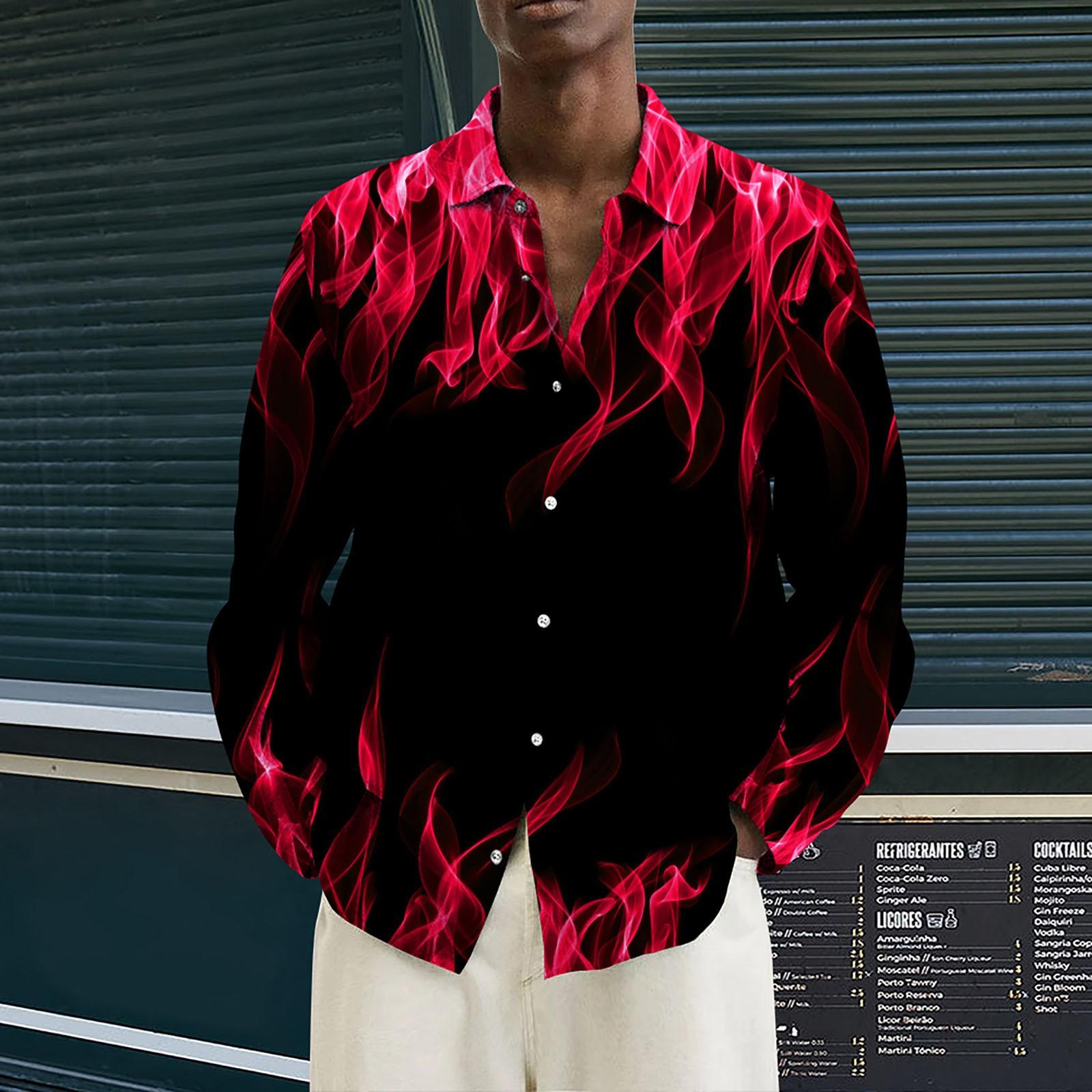 

Чоловічі сорочки з довгим рукавом з принтом Повсякденні сорочки з довгим рукавом з принтом XXL червоний