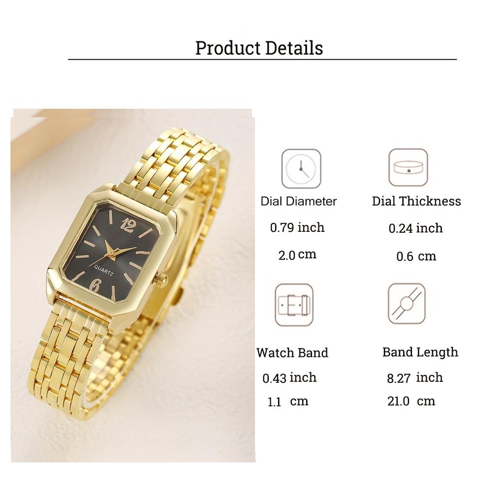 Fashionable and Luxurious All-match Rectangular Dial Alloy Quartz Watch for Women, Suitable for Daily Wear, Christmas Gifts