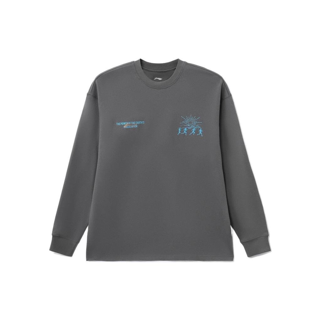 Li-Ning Logo Print Crew Neck Long Sleeve Sweatshirt Men Tops Shadow-Grey AHSRB97-2