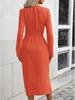 Autumn Solid Color Waist-Tied Turn-Down Collar Slit Dress for Women