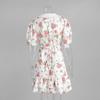 LYRIA Print Puff Sleeves Ruffled Dress Women's V-Neck High Waist Pearl Buttons Mini Dress Female Casual Vacation Fashion Dress