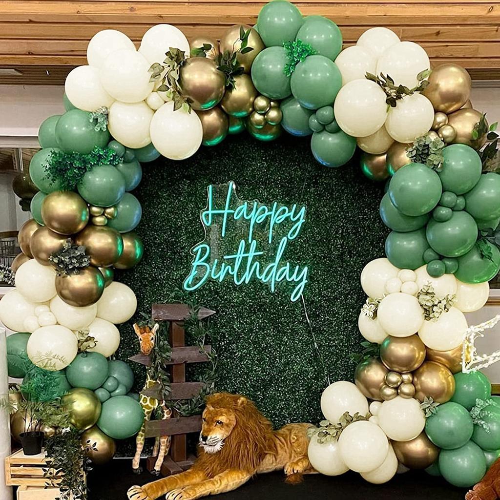 Retro Green Balloon Garland Arch Kit Wedding Birthday Balloons Decoration Party White Balloons For Baby Shower Decoration