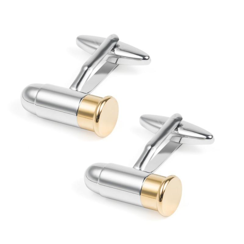 Fun Bullet Shaped Two Tone Glossy Plain Metal Cufflinks Men s French Shirt all-natural