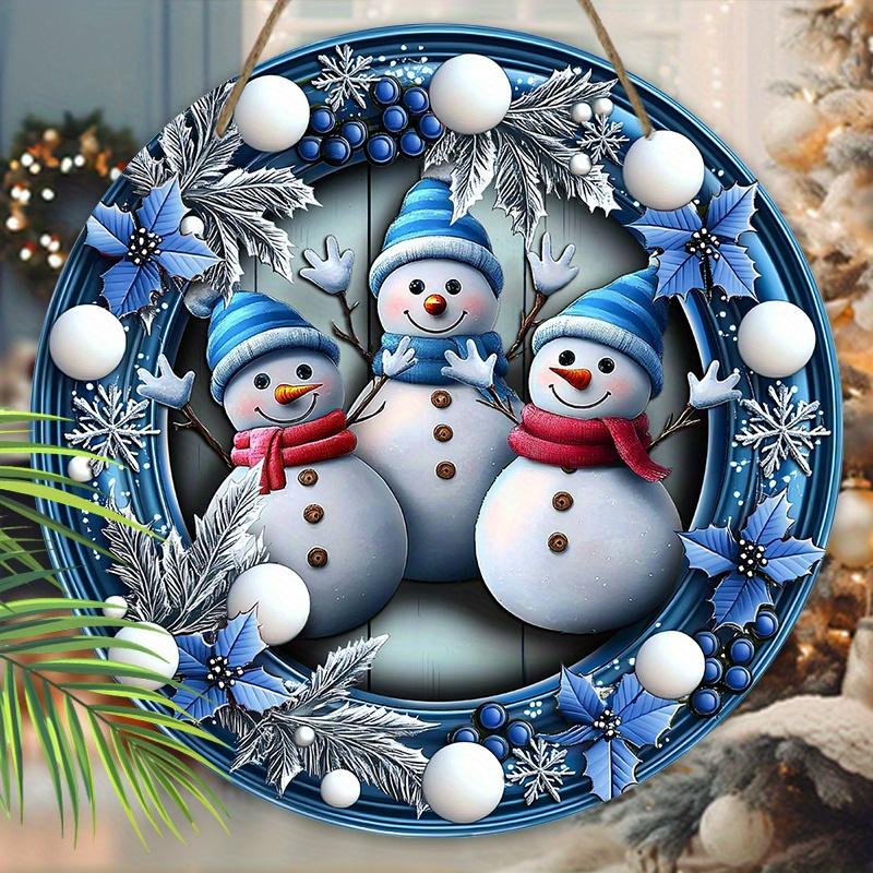 Adorable Snowman Wooden Christmas Sign, Cute Winter Wonderland Round Sign for Front Door Wall Hanging Decor, Ideal Christmas Ornament