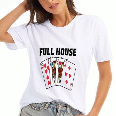 Full House Ladies Cotton T Shirt, Premium Cotton Print, Durable, Casual Fashion, Featuring A Bold Poker Card Design, Perfect For Game Nights Or Everyd