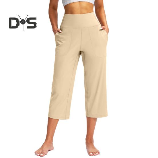 

Женские штаны для йоги, эластичные, с высокой талией, свободные укороченные брюки с карманами, спортивные брюки в повседневном стиле 2XL абрикосовый