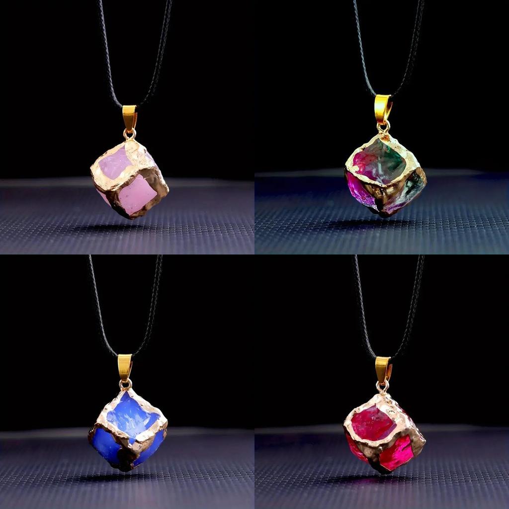 Natural Crystal Glass Pendant With Gold Edges For Jewelry Making And Personal Accessories