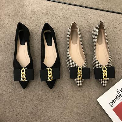 Fashion Women Flats Shoes 2025 Black Apricot Flat Heel Shoes Ladies Daily OL Working Shoes Pointed Toe Metal Decoration Plus Size 31-46