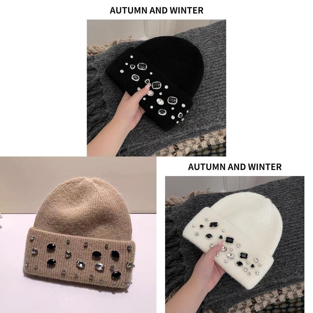 Girls Handcrafted Water Drill Wool Hat With Knit Design For Autumn Winter Kids Fashion