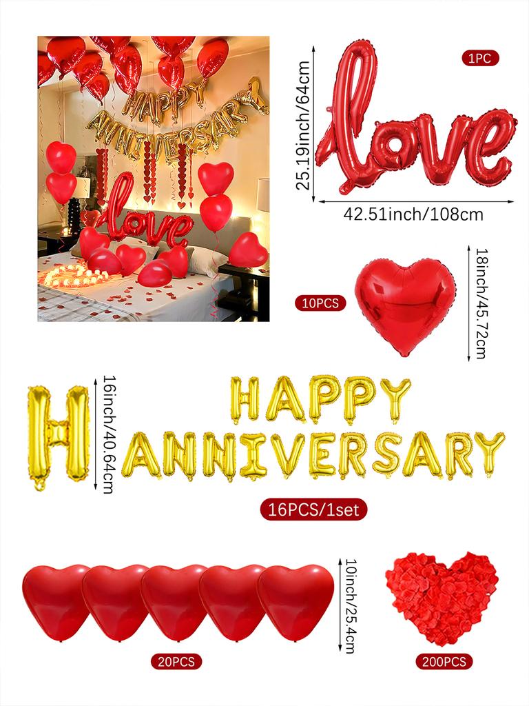 1 Satz goldene herzförmige Happy Anniversary-Ballons, zur Valentinstags-Partydekoration, Jubiläum, Hochzeit, Party mit Liebesthema