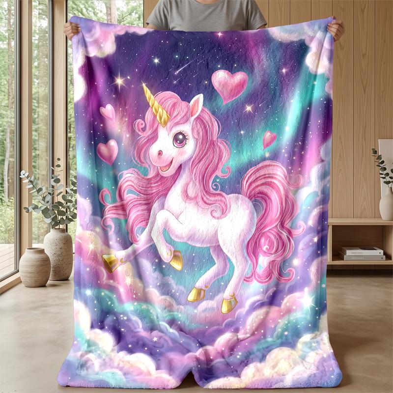 Pink Mane Unicorn in Magical Sky Theme blanket Lightweight Warm Flannel Blanket Decorative Throw Blanket for Home Decoration