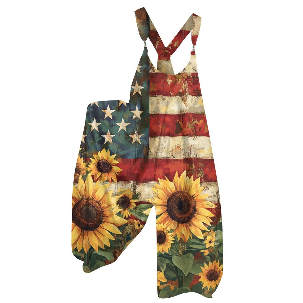Damen Sommer Overalls Blumendruck Vintage Jumpsuit (Nicht verstellbare Träger)