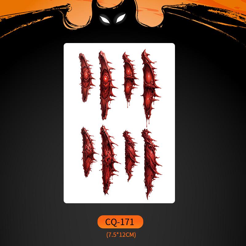 Nuevos Halloween 2024 Pegatinas de Tatuaje de Cara de Boca Grande Aterradoras - Divertido, Impermeable, Maquillaje de Fiesta Colorido