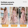 Women's Floral Ruffle Sleeve Maxi Dress V Neck Loose Boho Summer Long Dress