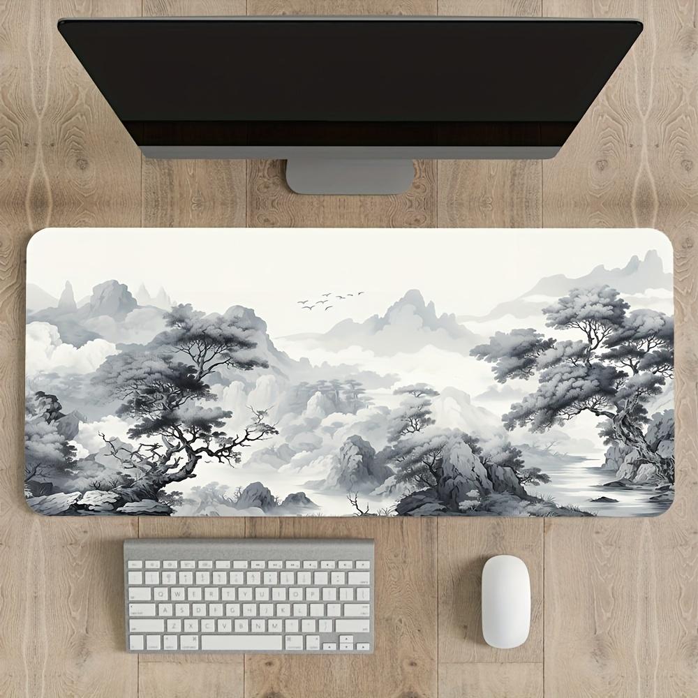 Large Chinese landscape ink painting mouse pad XXL rubber base gaming office expansion table cushion black and white design DIY