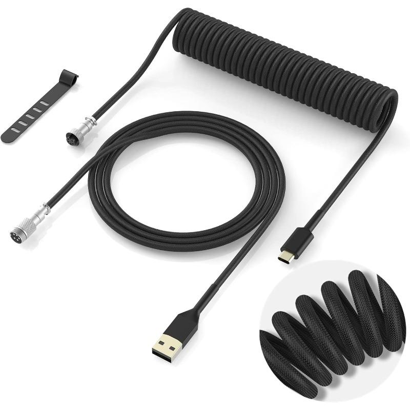 Coiled Keyboard Cable - Detachable Aviator Coiled Cable Type C To USB A Mix 5.9in for Gaming Keyboard and Cellphone