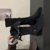 2025 New Square Head Thick Heel Belt Buckle Thick Heel Knight Boots Versatile Spice Girl Nightclub Women's Boots
