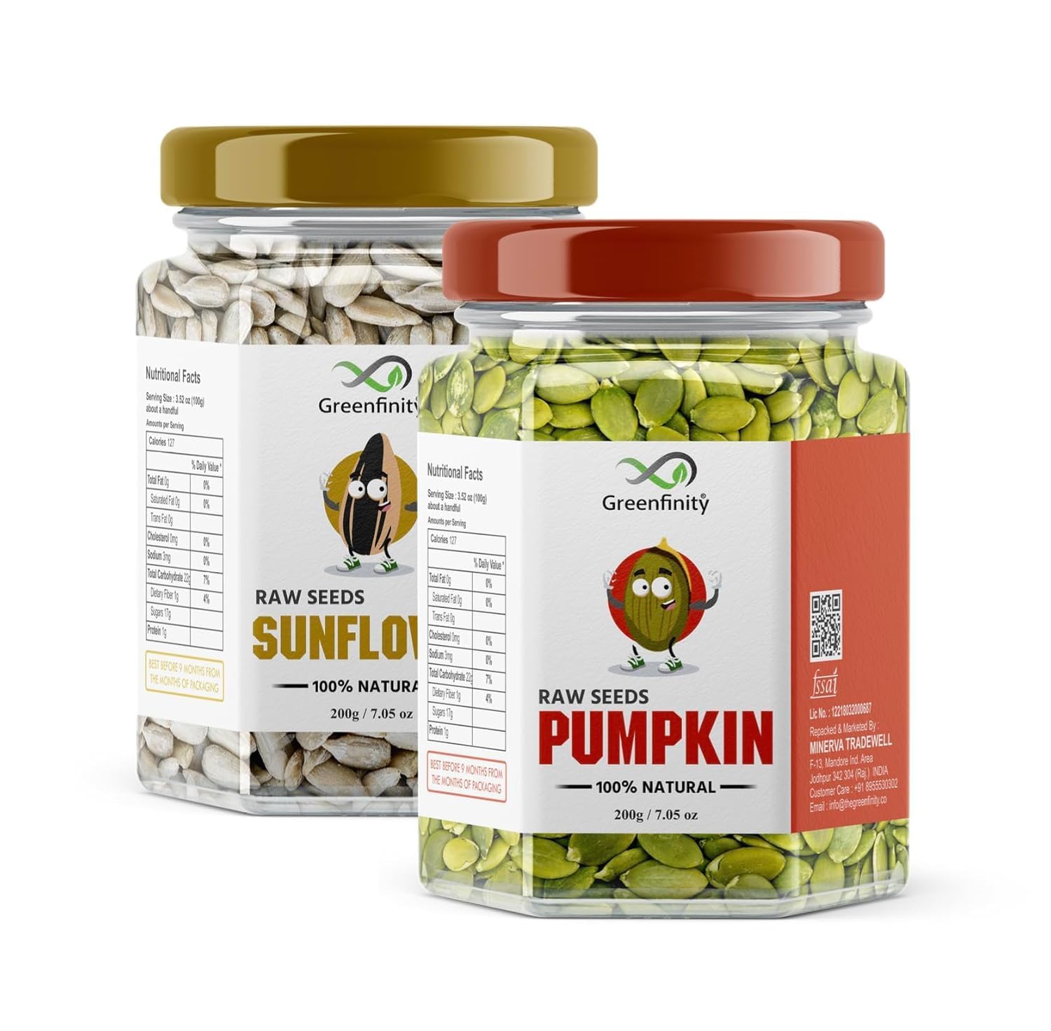 

GreenFinity Healthy Seeds Combo Pack- Pumpkin and Sunflower Seeds | Rich in Omega 3, Fiber, Antioxidant | Healthy Snacks for Salad, Smoothies, We