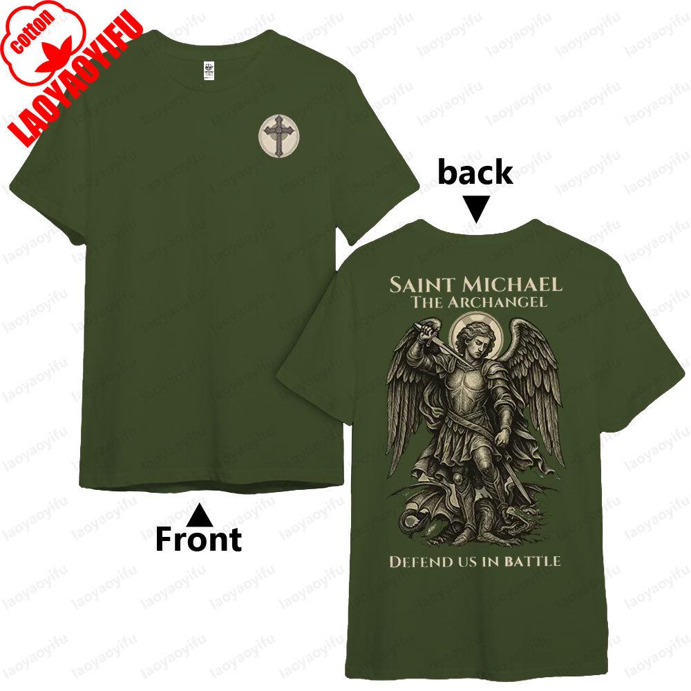

Saint Michael The Archangel TShirt Catholic Warrior Tee Spiritual Battle Armor Shirt Mens Trendy Streetwear Cotton Short Sleeve 4XL