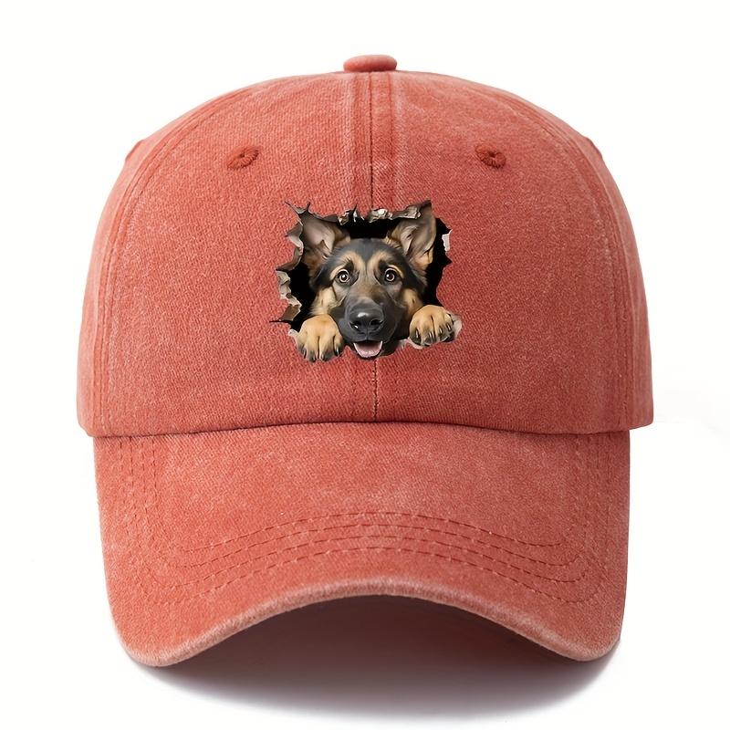 Adjustable retro washed baseball cap with German Shepherd print suitable for casual hip-hop hats at parties and festivals