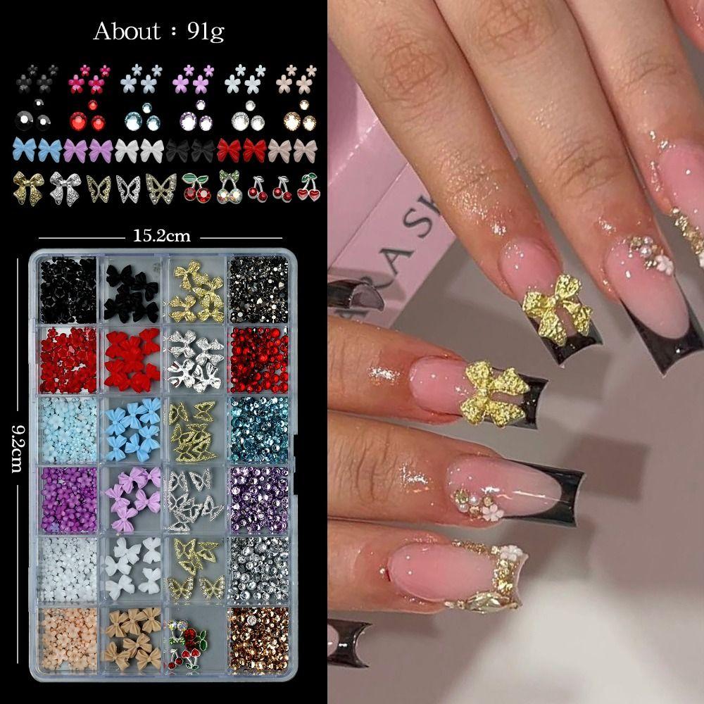 Sweet Nail Art Decorations Set Bowknot Flower DIY Manicure Tools Nail Parts Kits  for Nail Art