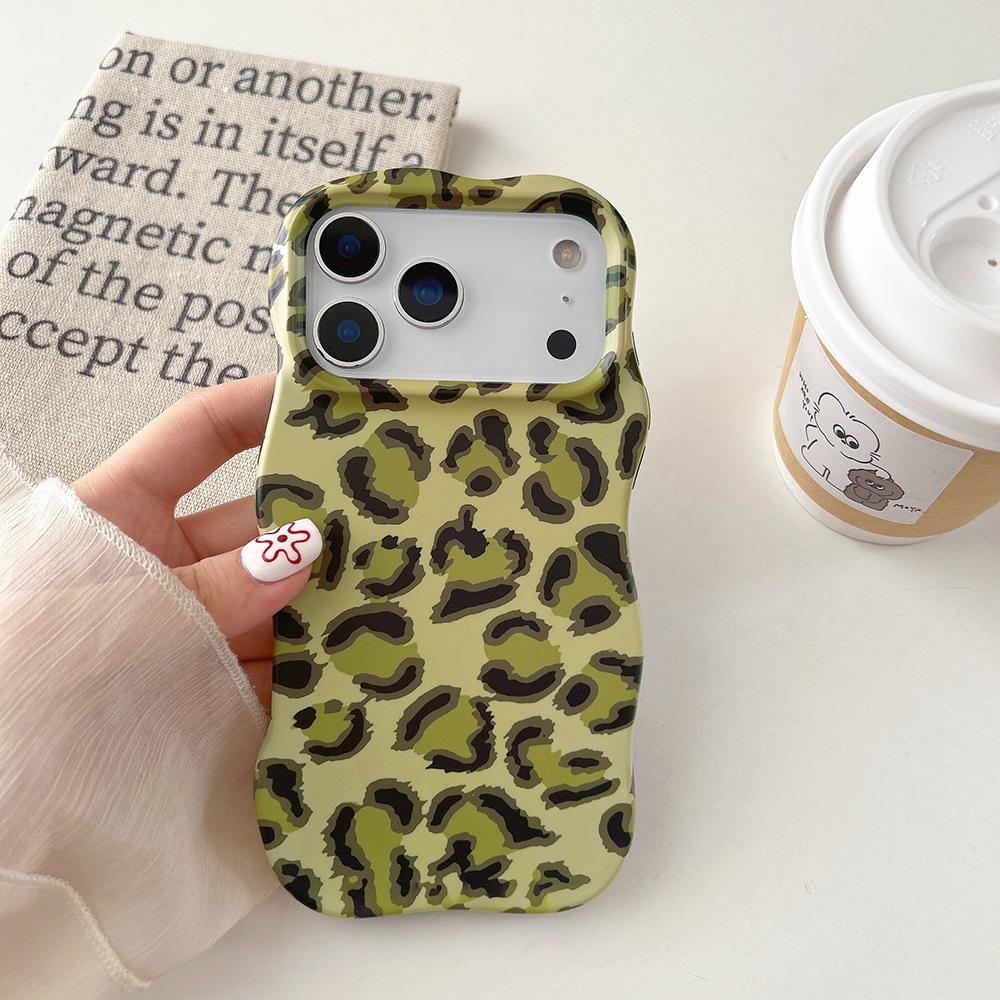 2 IN 1 Leopard Print Wave Edge Shockproof Protective Phone Case for For Iphone 13 14 1 16 16promax 17 17pro 17promax Cover