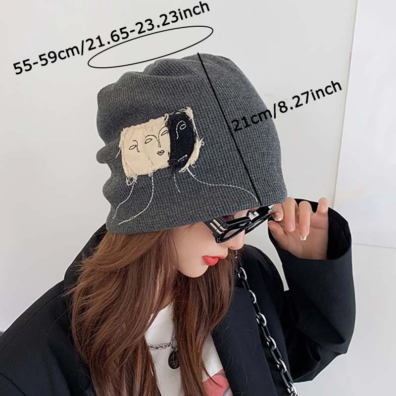 WTEMPO Women's Spring Autumn Winter Casual Versatile Hats Retro Slouchy Beanie Hip Hop Caps Abstract Pattern Design Hats Solid Color Elastic Hat Gifts