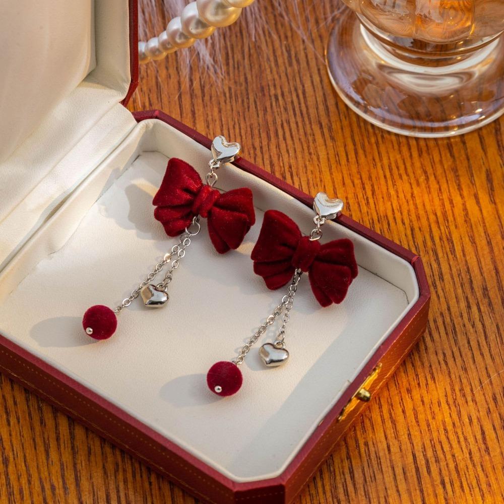 Bowknot Bowknot Ear Pendant Love Heart Bow Dangle Earrings Vintage Bow Drop Earrings  Gifts