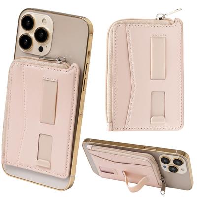 Pitangu MagSafe Kaarthouder Portemonnee met L-vormige Rits, Telefoonstandaard en Telefoon Grip Functie, Kaartopslag, Dames, Roze