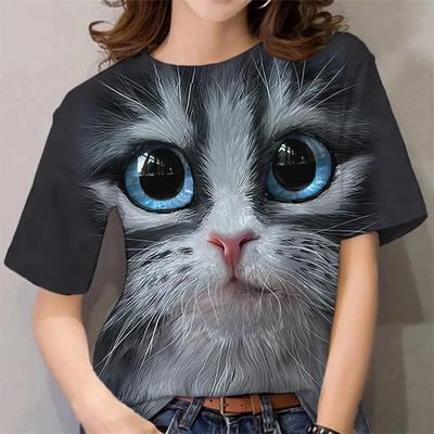 Camisetas de Verano para Mujer con Tema de Gatos Estampado 3D Pintura Cuello Redondo Casual Unisex Tops Diario Jersey Nuevo Diseño de Camiseta Streetwear