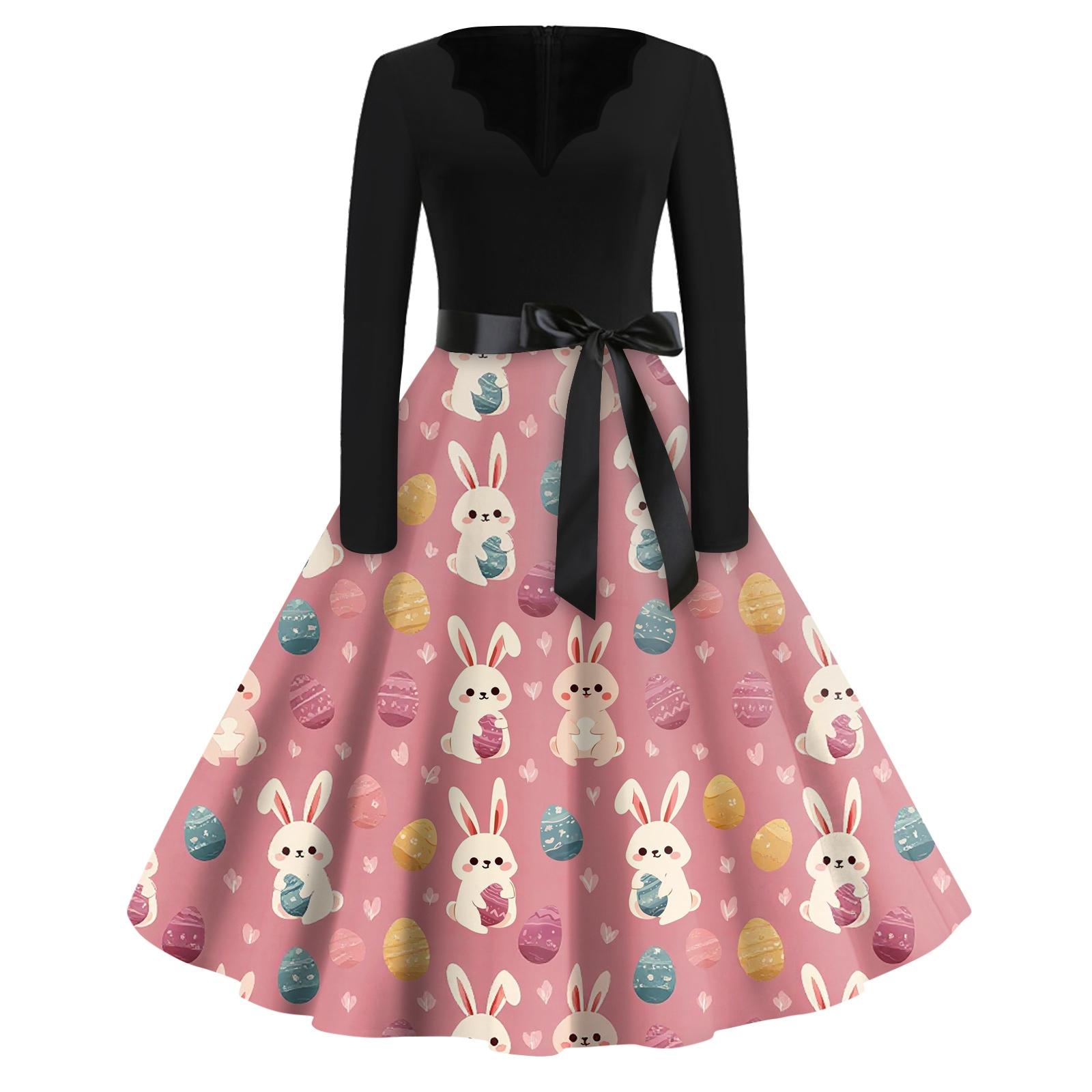 

Print Flare Dress For Women Long Sleeve Dress Hollow Party Casual Dresses XL кавун червоний колір