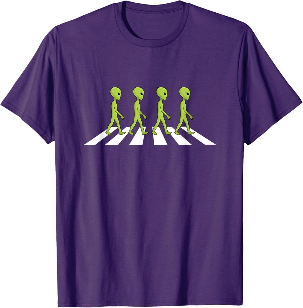Alien Abbey Road Crossing Parody Graphic Tee Cool Funny Cotton T-Shirt Trip