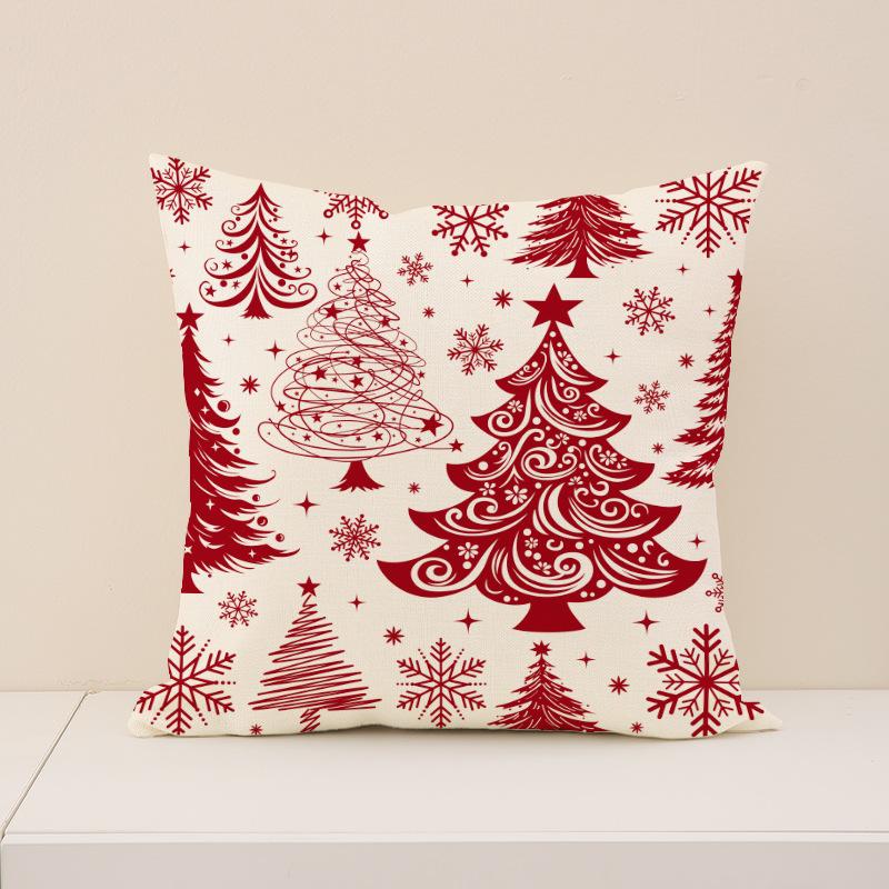 Red Christmas Print Pillow Cover Nordic Style Linen Print Holiday Decoration Living Room Sofa Cushion Cover Pillow