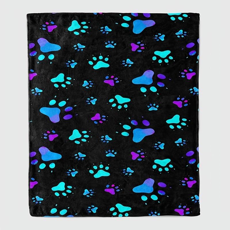 

Soft & Warm Cozy Flannel Throw Blanket - Colorful Dog Paw Print Durable for Couch Naptime Camping & Travel 30x40in