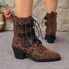 Belt buckle medium boots 0000 autumn and winter new British style leopard print large size Martin boots knight boots