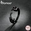 BAMOER 925 Sterling Silver Sticky Cute Black Cat Adjustable Ring for Women Fine Jewelry