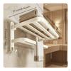 Folding Washroom Shelf with Towel Bar Punch Installation Foldable Rack Hooks Advanced