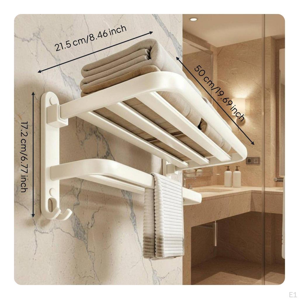 Folding Washroom Shelf with Towel Bar Punch Installation Foldable Rack Hooks Advanced