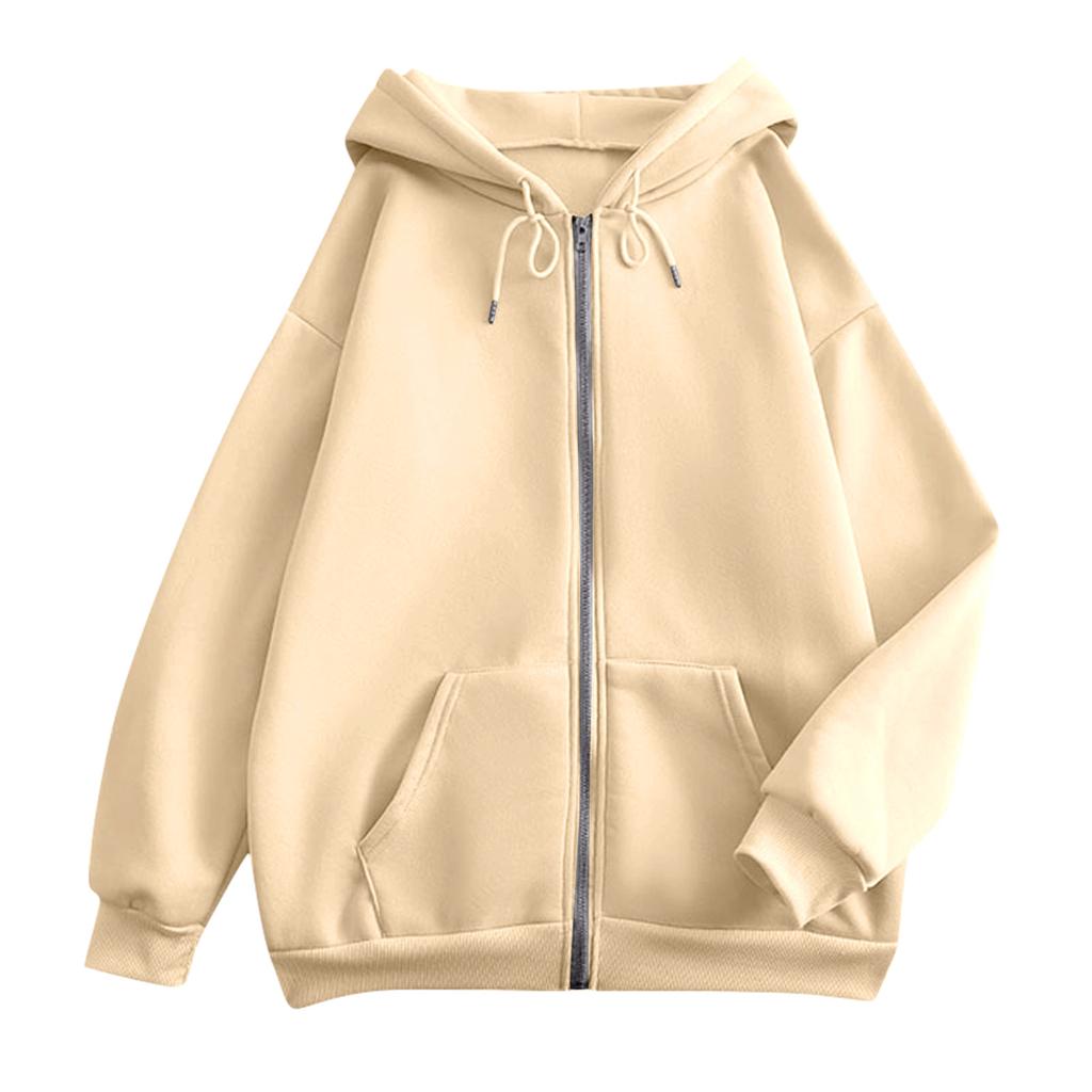 Sweat à Capuche Femme Avec Fermeture éclair Longue - Veste Mi-saison Légère - Coupe Ample - Polyester Doux Et Respirant