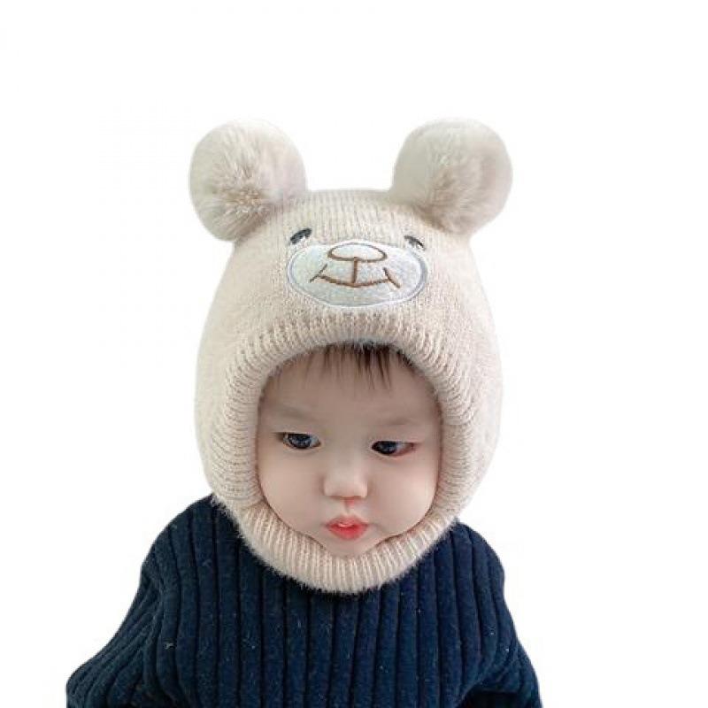 Baby Hat Autumn Winter Children Winter Baby Wool Hat Infant Ear Protector Knitted Hat Beige