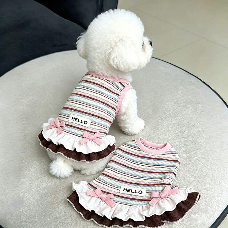Striped Pet Dress Summer Spring Autumn Clothes Anti Hair Loss Outfit for Cats Teddy Bichon Yorkshire Small Dogs